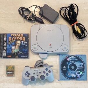 PlayStation 1 Console $ PS1 Sony Classic Controller & 2 Games PSone Tomb Raider